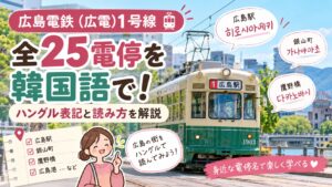 K Village 広島校の10月21日投稿のブログタイトル画像。 広島電鉄の駅名をハングルにしてみよう！